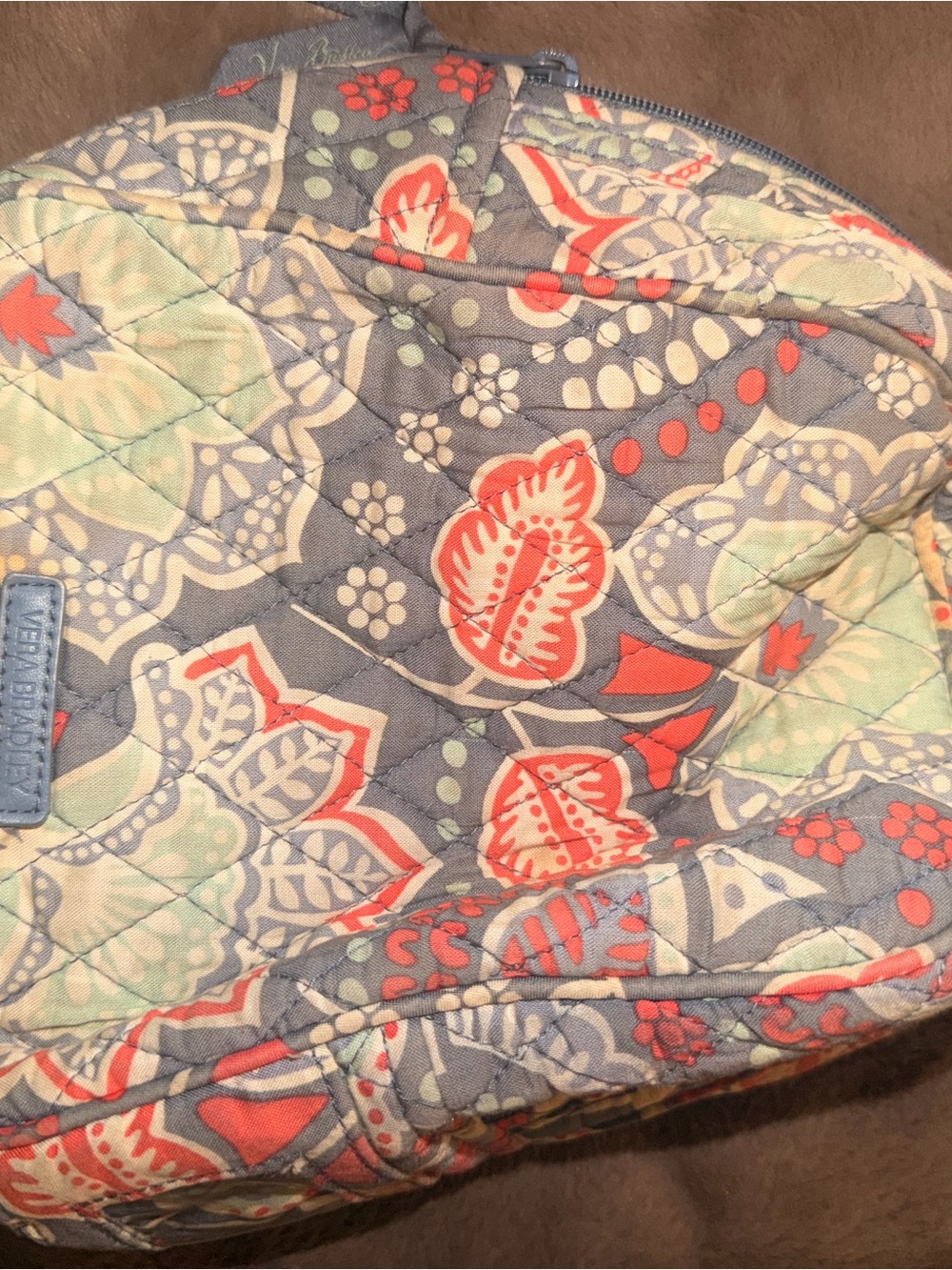 Vera Bradley Quilted lunch Bag in Gray, Coral & Mint